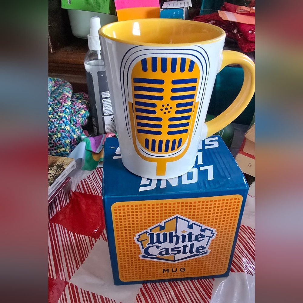 White Castle 2022 yellow and Blue microphone Mug